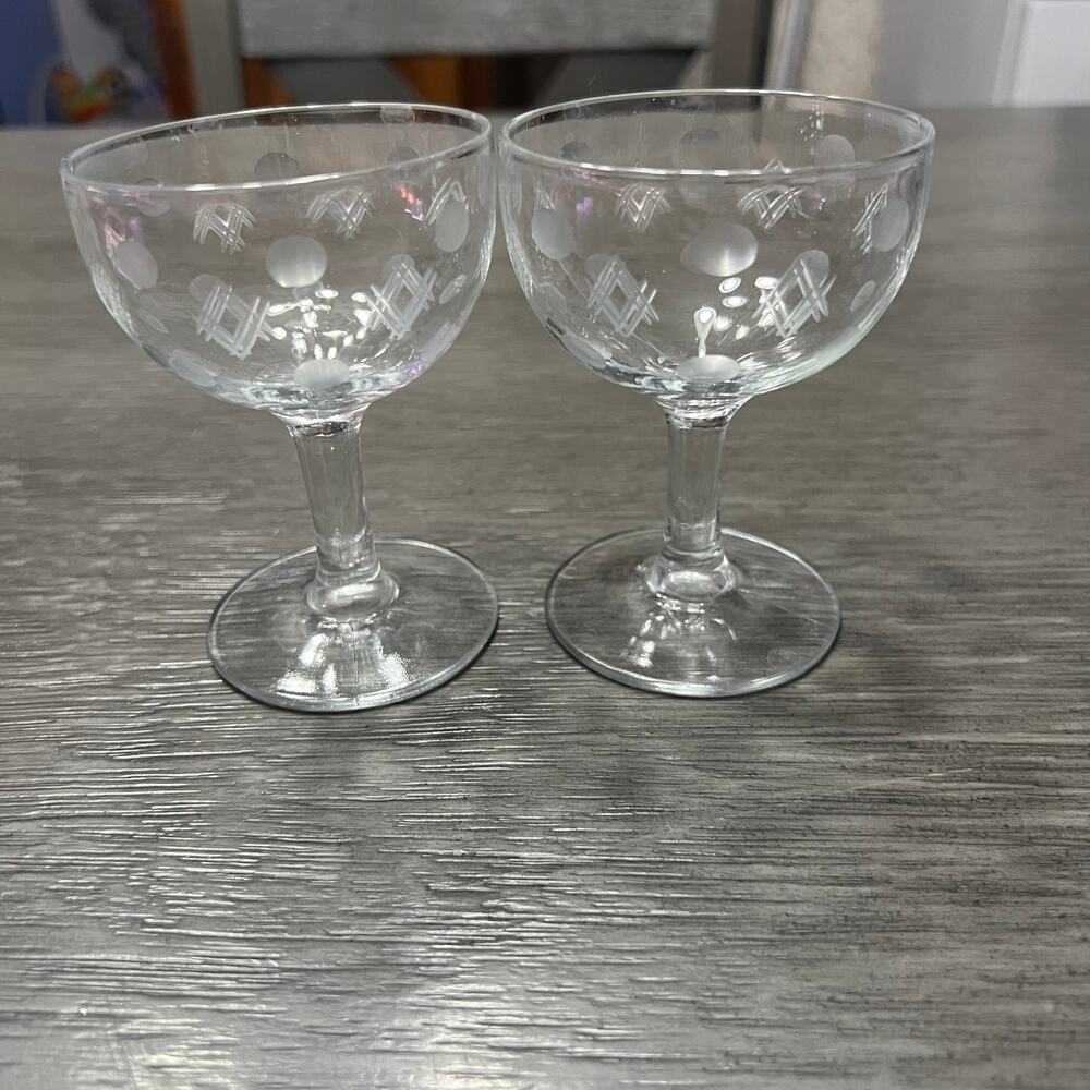 Standard Glass Etched Glass Champagne Cups LOT of 2